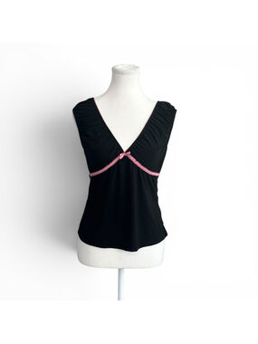 Y2K Rave Black Pink Coquette Tank Top Mall Goth Bow Camisole